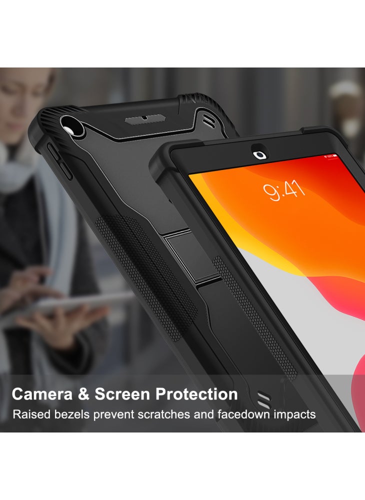 غطاء مقاوم للصدمات مع مسند لجهاز iPad 10.2 (2019)/(2020)/(2021)، جراب تابلت من السيليكون والكمبيوتر الشخصي - أسود - Image 3